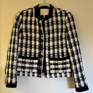 Maje Vicky Houndstooth Tweed Jacket/Blazer